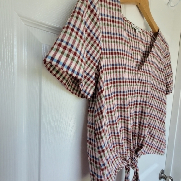 Madewell Plaid Shirt Small Women's Cotton Crop Top Front Tie Knot - Picture 5 of 15